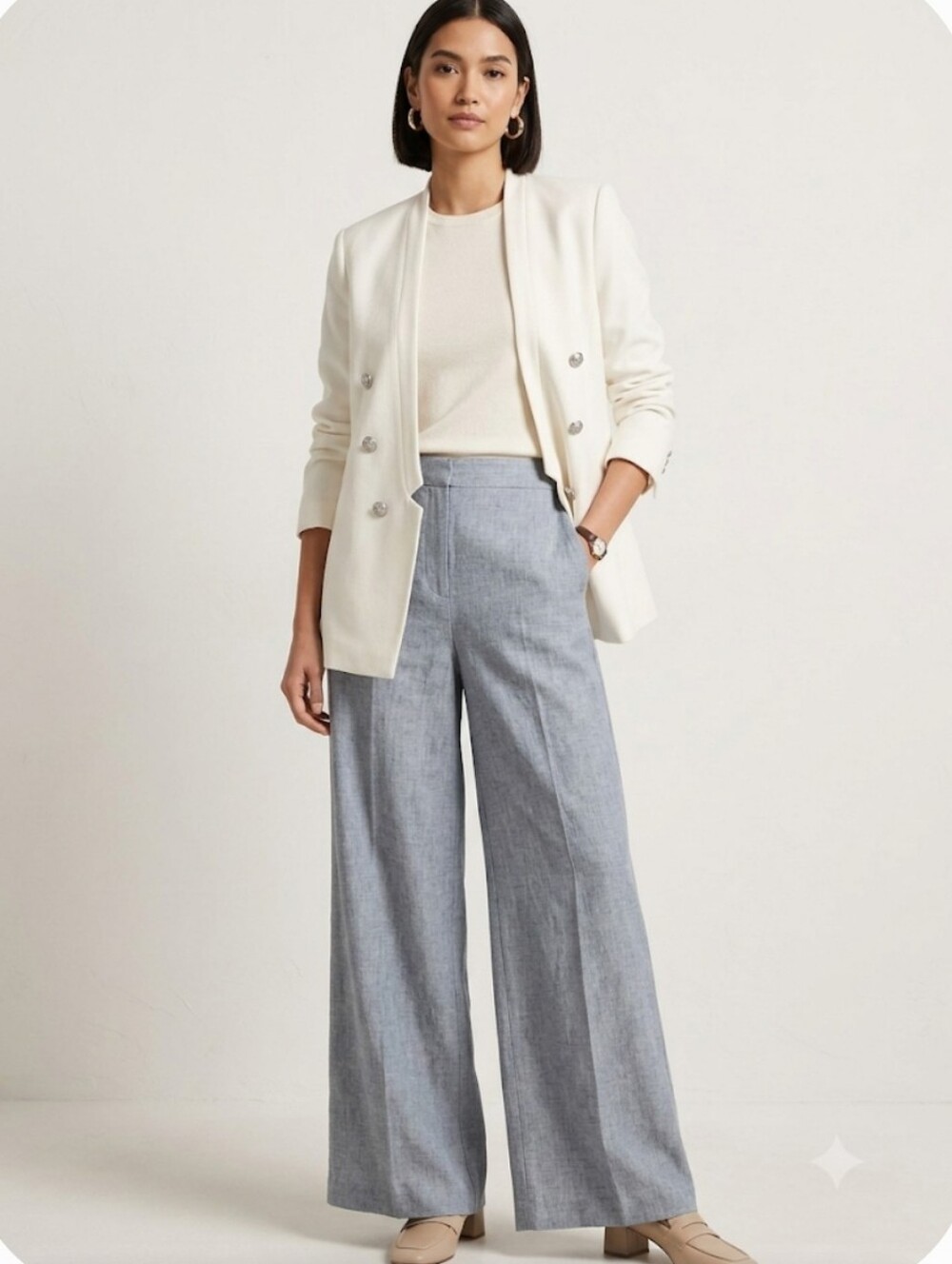 H&M Off White double-breasted blazer featuring silver-toned but, sizes Sz 8